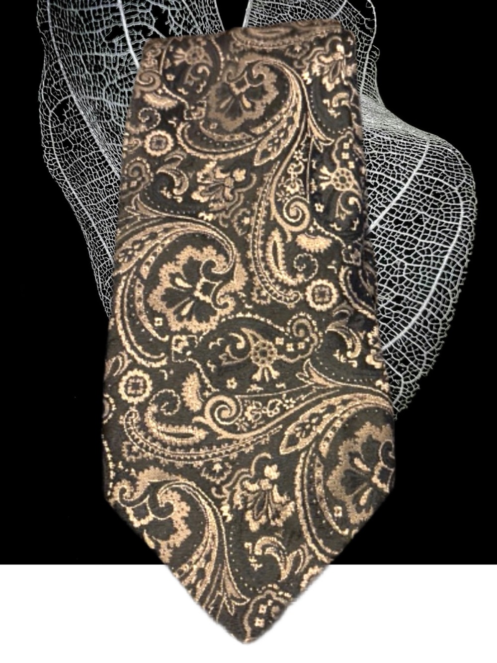 Add on item Woods & Black and Champagne Gold Paisley Silk Tie